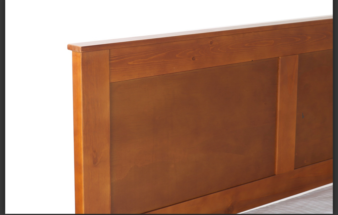 Solid pine 'Metro' Honey double bed frame by sue-e furniture with a sturdy headboard and clean design.