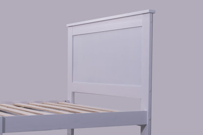 White single solid pine bed frame from Sue-e Furniture's Metro collection, featuring a sleek and sturdy design.