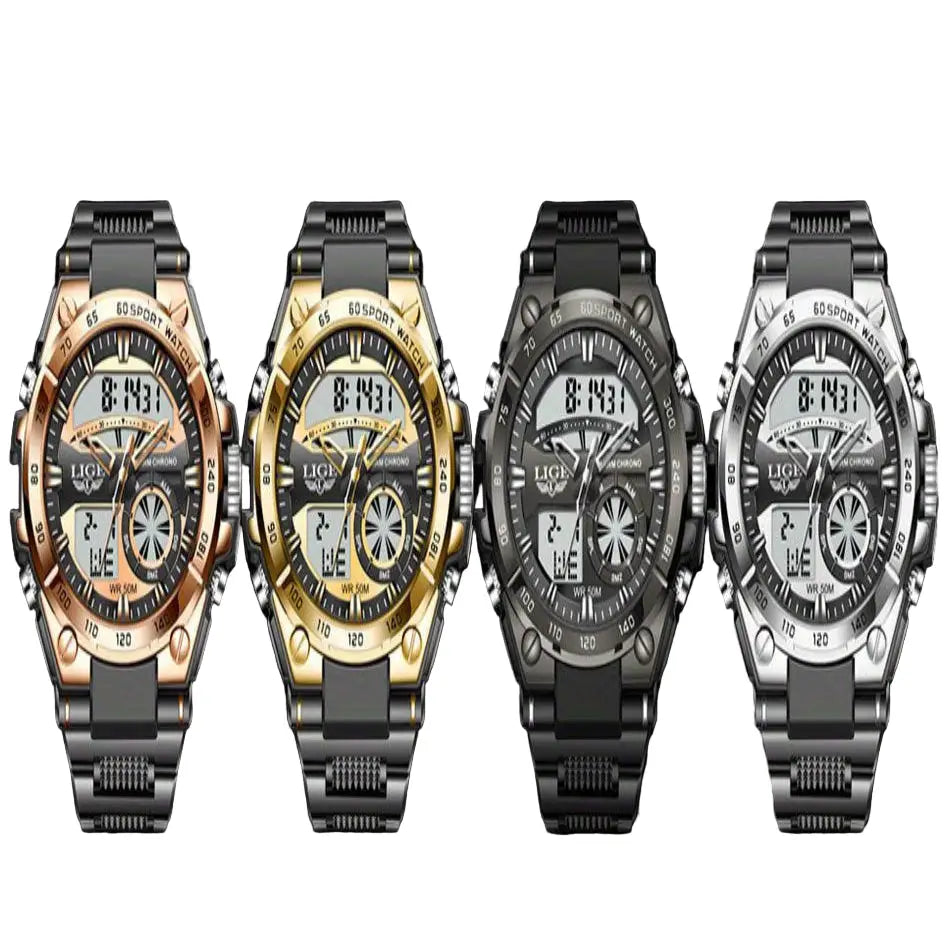LIGE Men's Digital Sports Watch – LED Display, Quartz Movement, Stopwatch (4 designs available) Habicare