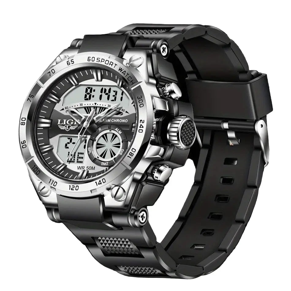 LIGE Men's Digital Sports Watch – LED Display, Quartz Movement, Stopwatch (4 designs available) Habicare
