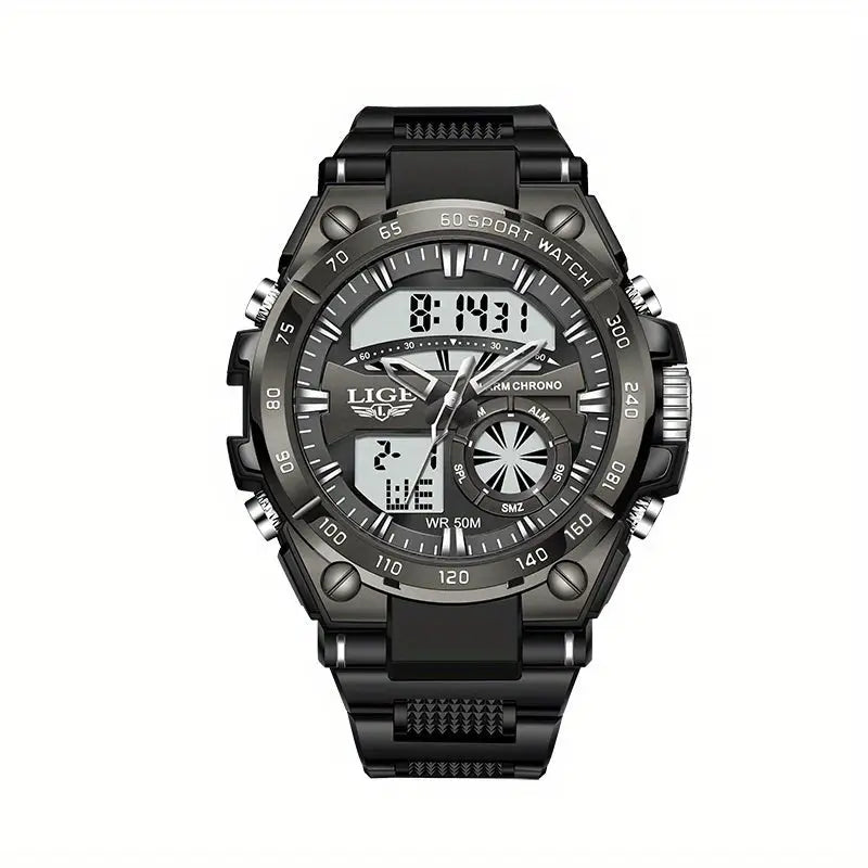 LIGE Men's Digital Sports Watch – LED Display, Quartz Movement, Stopwatch (4 designs available) Habicare