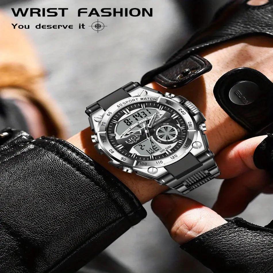 LIGE Men's Digital Sports Watch – LED Display, Quartz Movement, Stopwatch (4 designs available) Habicare