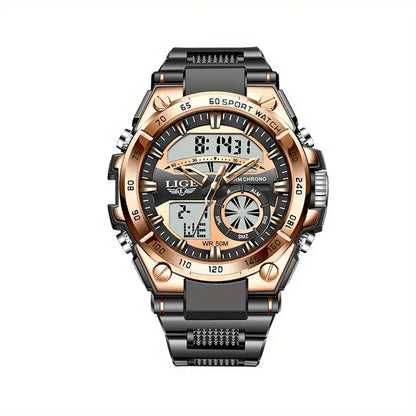 LIGE Men's Digital Sports Watch – LED Display, Quartz Movement, Stopwatch (4 designs available) Habicare