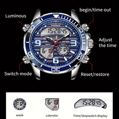 LIGE Men's Dual Display Watch – Stainless Steel Quartz (6 models available) Habicare