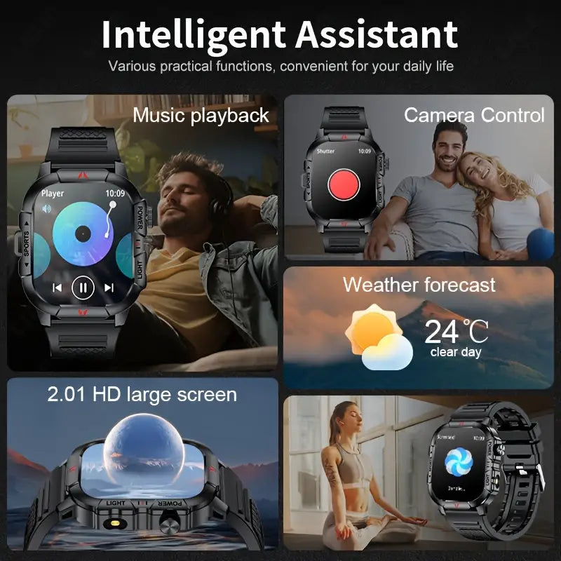 LIGE Men's Smartwatch – 2.01" Large Screen with Flashlight, Weather Alerts Habicare