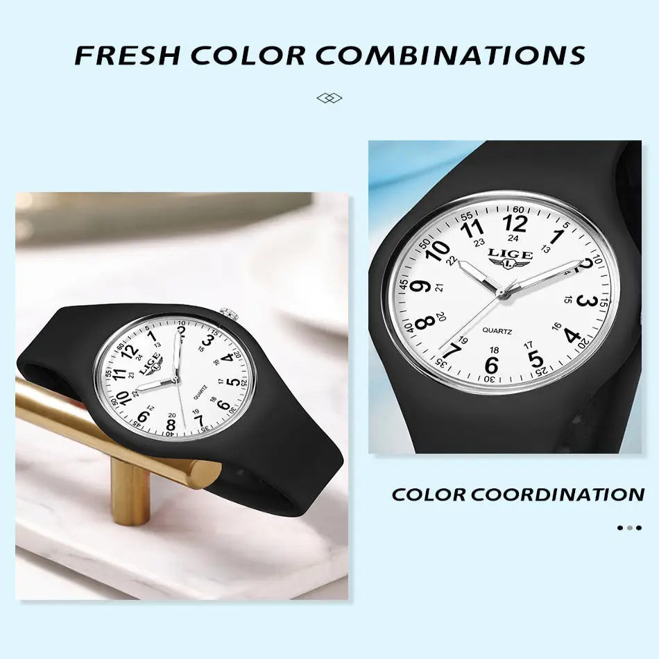 LIGE Minimalist Silicone Quartz Watch – Unisex Design (Available in Multiple Colour Combinations) Habicare