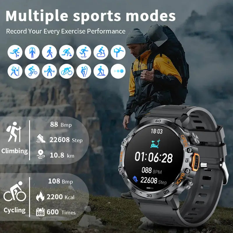 LIGE Outdoor Smartwatch – HD Screen, LED Flashlight, 290mAh Battery (6 types available) Habicare