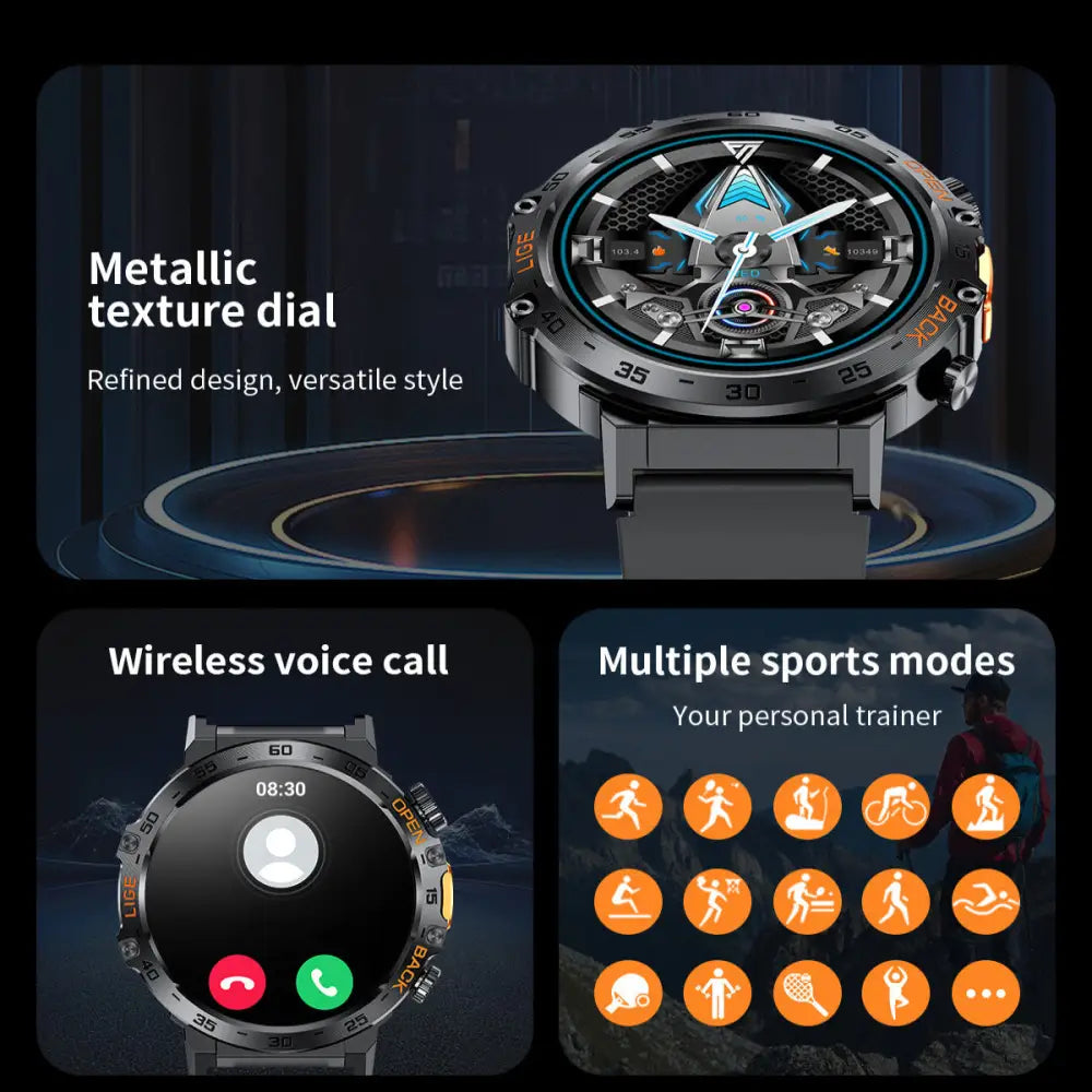 LIGE Outdoor Smartwatch – HD Screen, LED Flashlight, 290mAh Battery (6 types available) Habicare