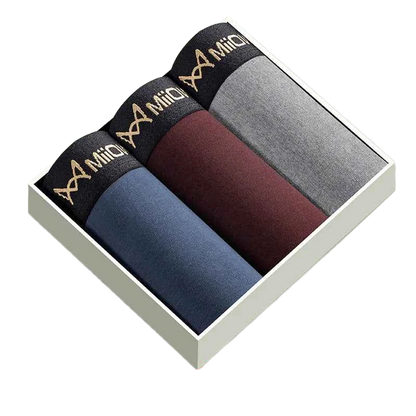 MiiOW 3Pcs Men's Antibacterial Boxer Underwear - Cotton Breathable Mesh Crotch Plus Size Boxershorts