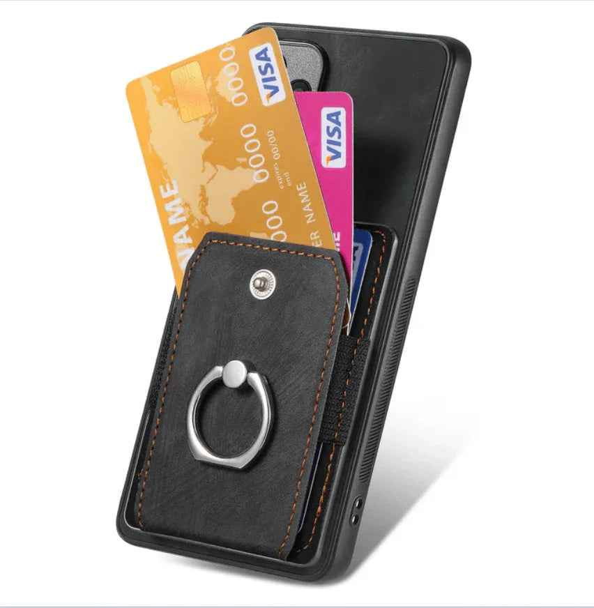 Magnetic Card Holder with Ring – Black