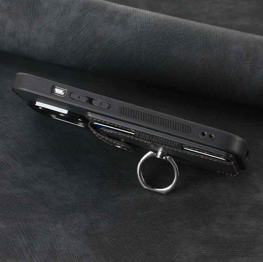 Magnetic Card Holder with Ring – Black