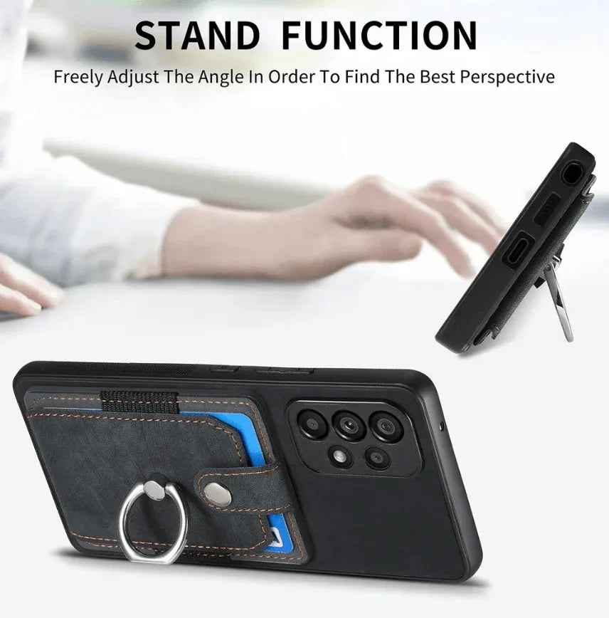 Magnetic Card Holder with Ring – Black