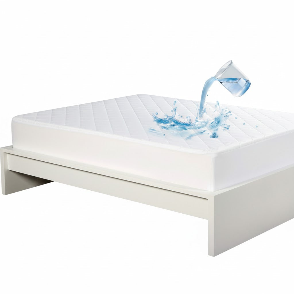 Sue-e Furniture Lux Shield cotton waterproof mattress protector in single size, showing soft, breathable fabric and secure fit.