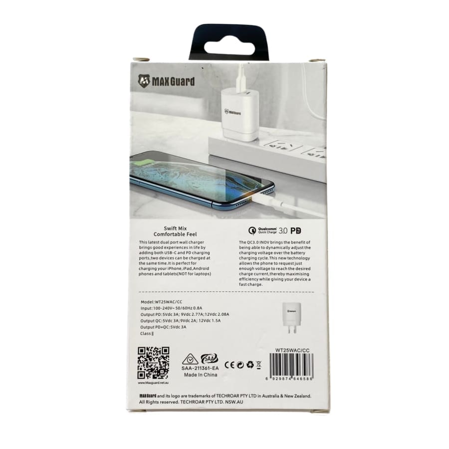 Maxguard Type C & USB Power Adapter Wall Plug (NZ / AUS), With Type C to Type C Cable That Watch Shop
