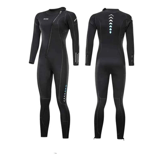 Blue unisex one-piece neoprene wetsuit by Mead's Supply & Equipment Outfitters for warm surfing and diving all seasons.
