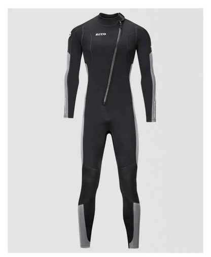 Blue unisex one-piece neoprene wetsuit by Mead's Supply & Equipment for warm surfing and diving all seasons, athletic wear.