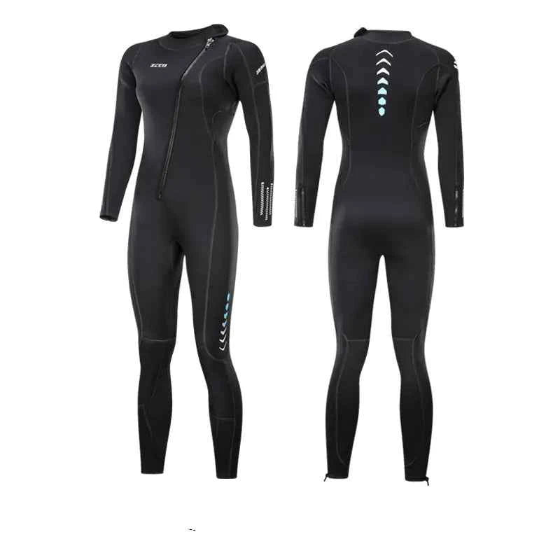 Blue one-piece neoprene wetsuit by Mead's Supply & Equipment Outfitters, unisex athletic wear for warm surfing and diving all seasons.