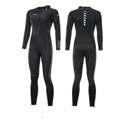 Blue one-piece neoprene wetsuit by Mead's Supply & Equipment Outfitters, unisex athletic wear for warm surfing and diving all seasons.