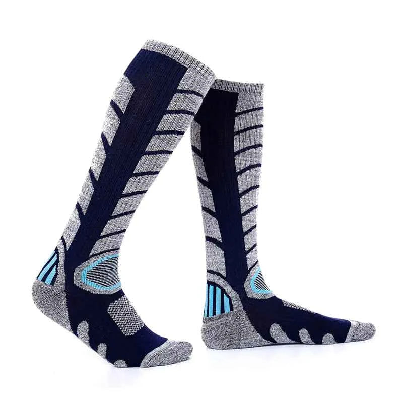 Thick Terry hiking socks for men and women by Mead's Supply & Equipment, high tube cushioned trail socks in green cotton athletic wear