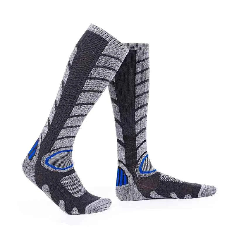 Green thick Terry hiking socks by Mead's Supply & Equipment Outfitters, high tube cushioned cotton trail socks for men and women.