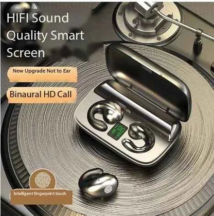 Black S19 Bone Conduction Wireless Bluetooth Earphones from Mead's Supply & Equipment Outfitters, showing sleek design and open-ear fit.
