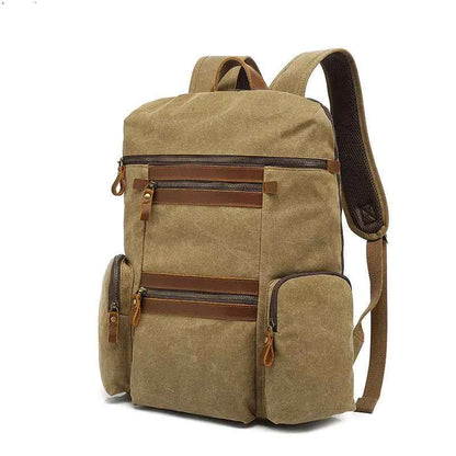 Army green waxed canvas waterproof travel laptop backpack by Mead's Supply & Equipment, 20-35L with soft cotton lining.