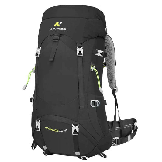 Black men's large-capacity outdoor hiking backpack by Mead's Supply & Equipment Outfitters with multiple compartments and adjustable straps.