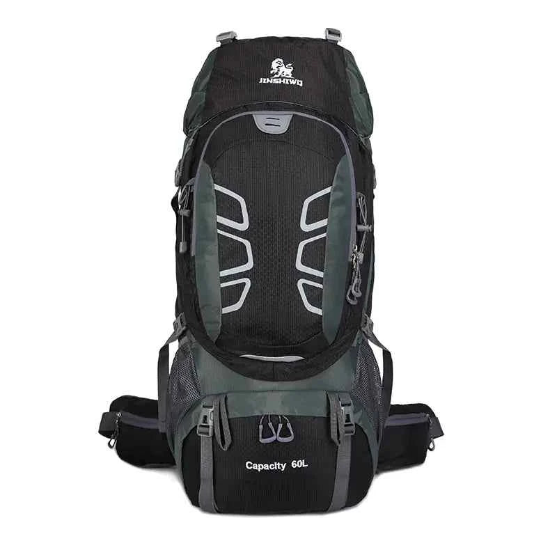 Blue 60L outdoor hiking backpack by Mead's Supply & Equipment Outfitters with water-resistant design for outdoor adventures.
