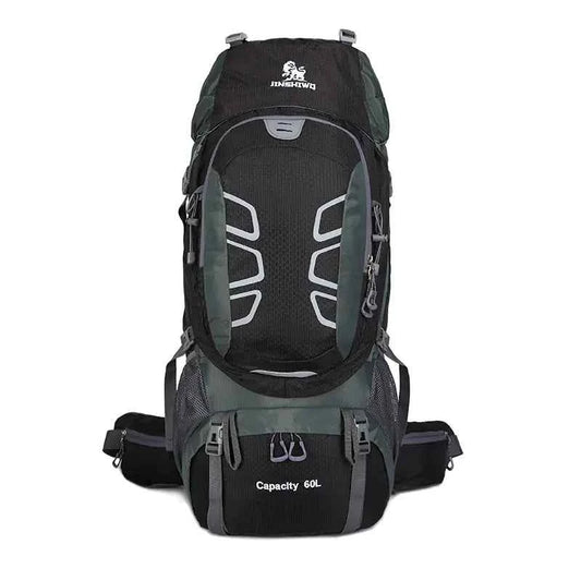 Blue 60L outdoor hiking backpack by Mead's Supply & Equipment Outfitters with water-resistant design for outdoor adventures.