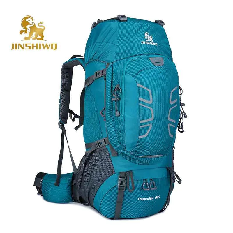 Blue 60L outdoor hiking backpack by Mead's Supply & Equipment Outfitters with water-resistant design and multiple compartments.