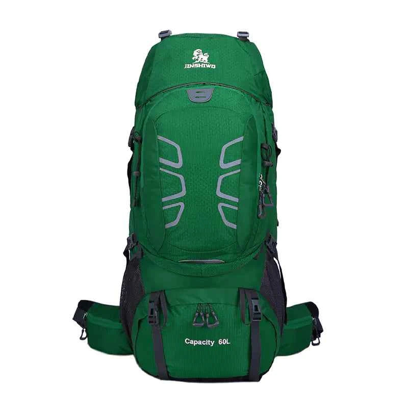 Blue 60L outdoor hiking backpack by Mead's Supply & Equipment Outfitters, water-resistant design with multiple compartments