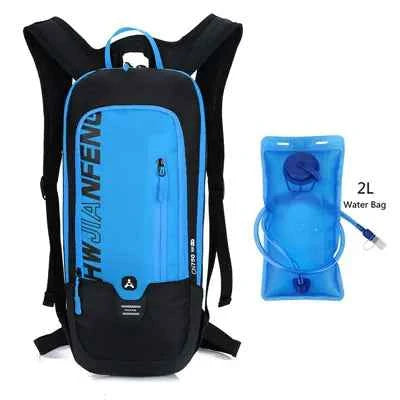 Grey outdoor hydration backpack with integrated water bladder, lightweight cycling and trail running pack by Mead's Supply & Equipment.