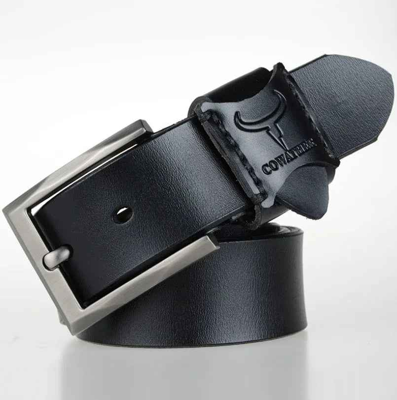 Black Cowather genuine leather men's casual and business belt, 100cm, from Mead's Supply & Equipment Outfitters.