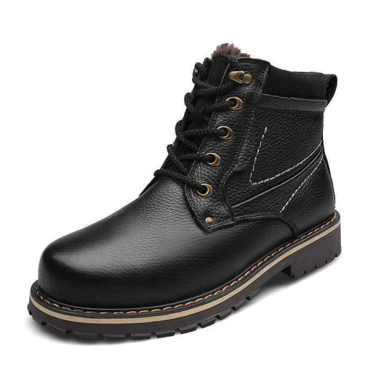 Black Winter Martin Boots by Mead's Supply & Equipment Outfitters, showing the rugged design and sturdy sole for cold weather outdoor wear.