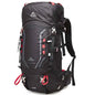 Large black hiking shoulder bag backpack by Mead's Supply & Equipment Outfitters, 40L capacity, ideal for outdoor adventures.