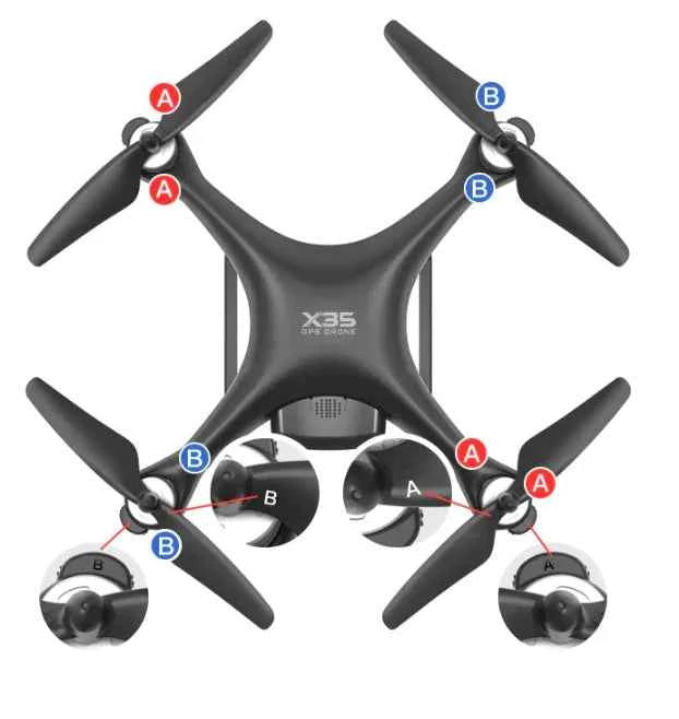 Mead's Supply X35 4K drone with gimbal showcasing camera and propellers, with extended flight time and long-range capabilities.
