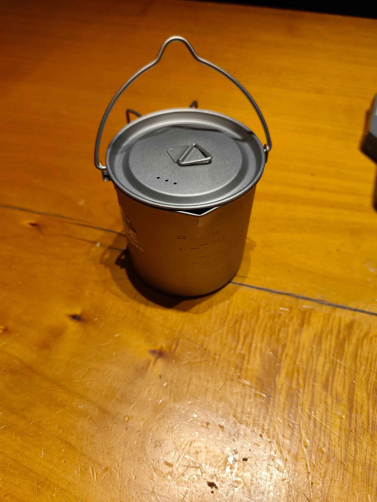 Titanium camping cookware pot from Mead's Supply & Equipment Outfitters, 750ml ultralight camping cookware for outdoor cooking.