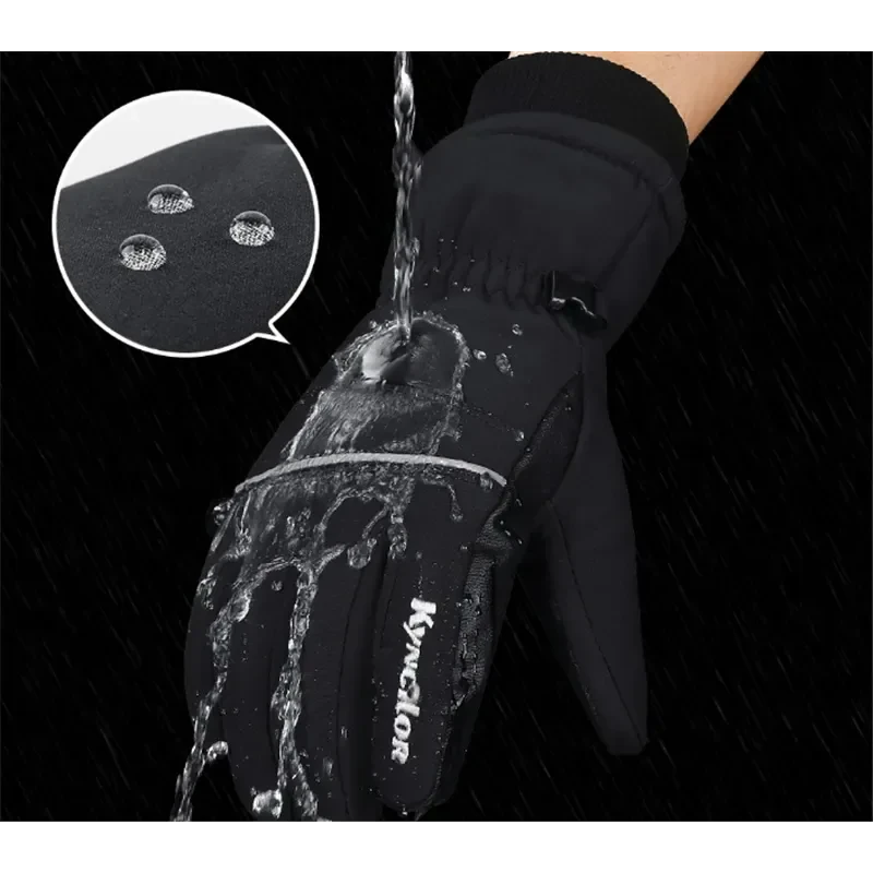 Black thickened ski gloves from Mead's Supply & Equipment Outfitters, featuring touch screen compatibility for cold weather sports.