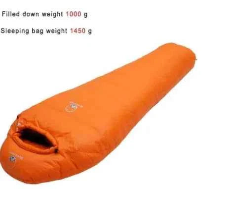 Green Mead's Supply & Equipment goose down sleeping bag, lightweight and insulated, ideal for camping in cold weather.