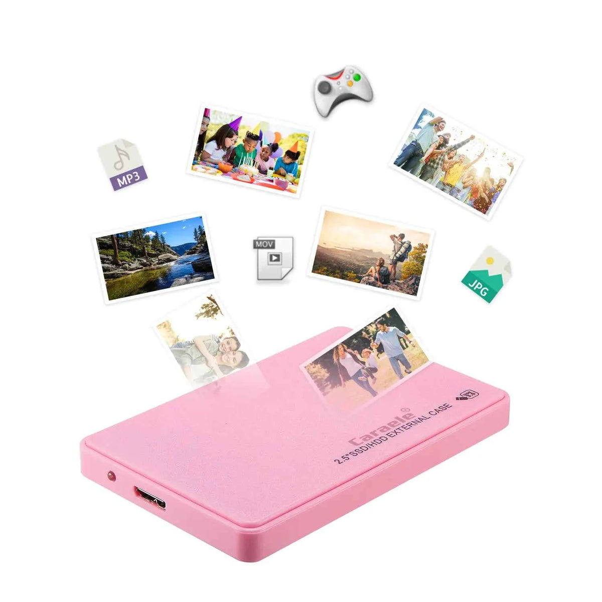 Black Mead's Supply & Equipment Outfitters 2TB external portable hard drive with USB 3.0, high-speed data transfer, for electronics accessories.