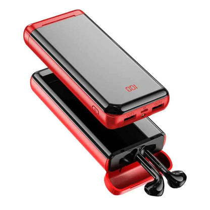 Black Bluetooth headphones with built-in power bank and display, stereo sound, 10,000mAh capacity from Mead's Supply & Equipment Outfitters
