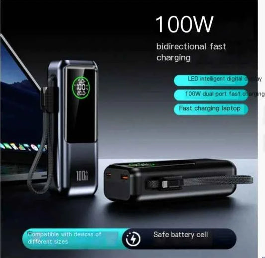 Black high-capacity fast charging power bank from Mead's Supply & Equipment Outfitters, model A57, with multiple USB ports for electronics.