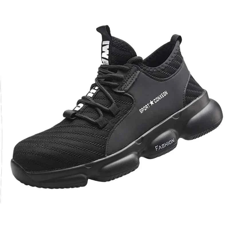 Black men's safety shoes by Mead's Supply & Equipment Outfitters, durable footwear designed for work safety.