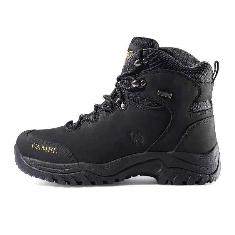 Purple waterproof high-top hiking boots for girls by Camel Brand, made by Mead's Supply & Equipment Outfitters, designed for outdoor adventures.
