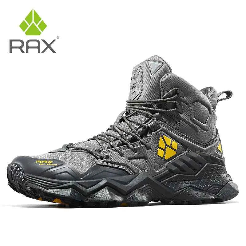 Khaki RAX waterproof men's winter hiking boots by Mead's Supply & Equipment Outfitters, high-top design with rugged soles.