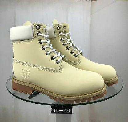 Navy blue Classic Waterproof Leather Work Boots for men and women, slip-resistant footwear built for work and outdoor trails.