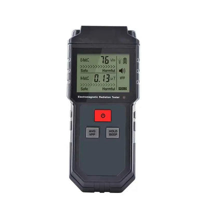 WinAPEX ET825 handheld EMF meter measuring electromagnetic radiation with LCD display and alarm, used for health and safety monitoring.