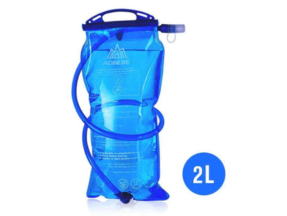 Blue 2L hydration bladder water bag for sports, made by Mead's Supply & Equipment Outfitters, featuring a flexible hydration reservoir.