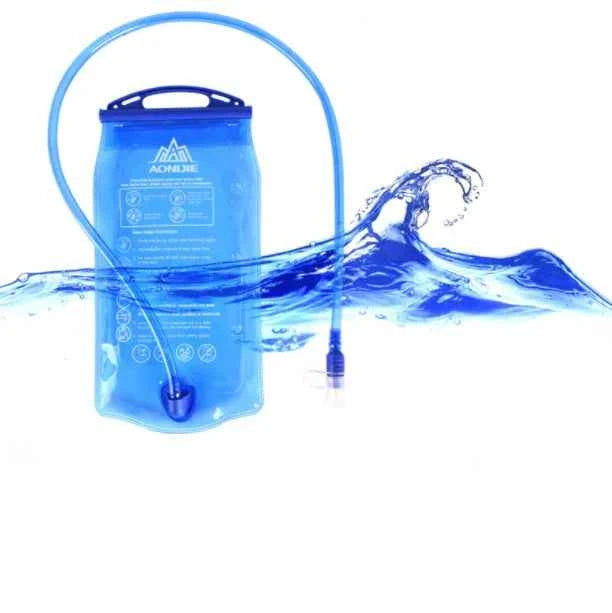 Blue 2L hydration bladder water bag from Mead's Supply & Equipment Outfitters, designed for sports and outdoor hydration needs.