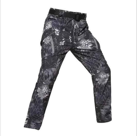Men's tactical outdoor assault pants in black, Shark Skin soft shell cargo style, military-inspired design, from Mead's Supply & Equipment.